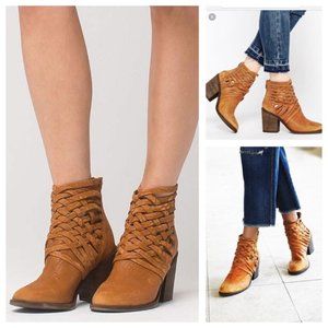 Free People Brown Leather Carrera Woven Boots 40 EU